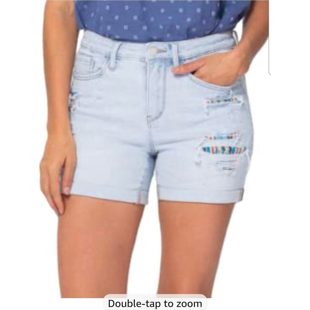 Judy Blue Womens Aztec Patch Distressed Denim Shorts Large